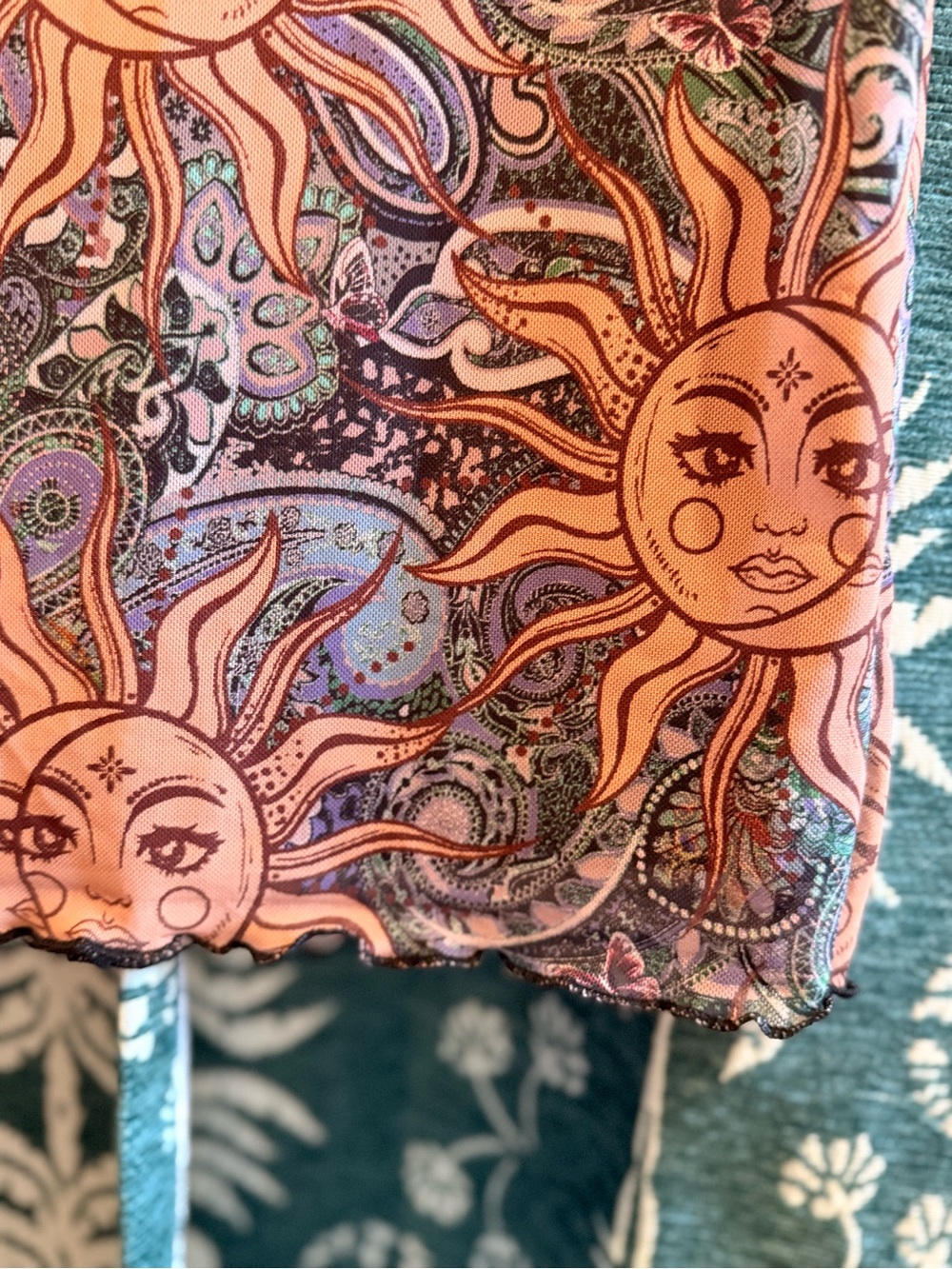 SHEIN MOD Sun Print Lettuce Trim Celestial Motif Maxi Skirt Medium - Picture 12 of 14